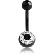 BLACK PVD COATED SURGICAL STEEL CRYSTALINE DOUBLE JEWELLED NAVEL BANANA