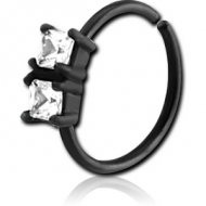 BLACK PVD COATED SURGICAL STEEL JEWELLED SEAMLESS RING PIERCING