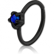 BLACK PVD COATED SURGICAL STEEL SYNTHETIC OPAL SEAMLESS RING PIERCING