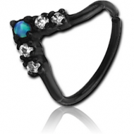 BLACK PVD COATED SURGICAL STEEL SYNTHETIC OPAL SEAMLESS RING PIERCING