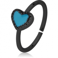 BLACK PVD COATED SURGICAL STEEL SEAMLESS RING WITH ENAMEL - HEART PIERCING