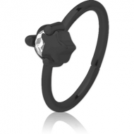 BLACK PVD COATED SURGICAL STEEL JEWELLED SEAMLESS RING - STAR AND GEM PIERCING