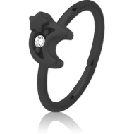 BLACK PVD COATED SURGICAL STEEL JEWELLED SEAMLESS RING - CRESCENT AND STAR PIERCING
