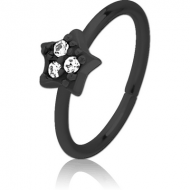 BLACK PVD COATED SURGICAL STEEL JEWELLED SEAMLESS RING - STAR PRONGS PIERCING