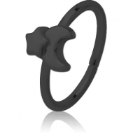 BLACK PVD COATED SURGICAL STEEL SEAMLESS RING - CRESCENT AND STAR PIERCING
