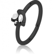 BLACK PVD COATED SURGICAL STEEL JEWELLED SEAMLESS RING PIERCING