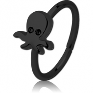 BLACK PVD COATED SURGICAL STEEL SEAMLESS RING - OCTOPUS PIERCING