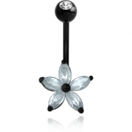 BLACK PVD COATED BRASS DOUBLE JEWELLED FLOWER NAVEL BANANA PIERCING