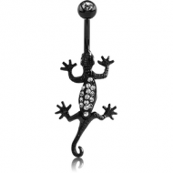 BLACK PVD COATED DOUBLE JEWELLED SALAMANDER FASHION NAVEL BANANA PIERCING