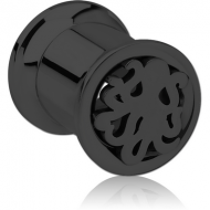 BLACK PVD COATED STAINLESS STEEL DOUBLE FLARED INTERNALLY CUT OUT THREADED TUNNEL - SQUID PIERCING