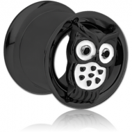BLACK PVD COATED STAINLESS STEEL DOUBLE FLARED INTERNALLY THREADED TUNNEL - OWL PIERCING