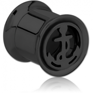 BLACK PVD COATED STAINLESS STEEL DOUBLE FLARED INTERNALLY CUT OUT THREADED TUNNEL - ANCHOR PIERCING