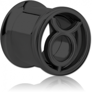 BLACK PVD COATED STAINLESS STEEL DOUBLE FLARED INTERNALLY THREADED TUNNEL -TAURUS PIERCING
