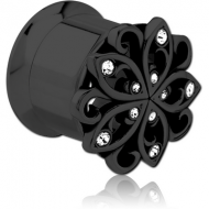 BLACK PVD COATED STAINLESS STEEL DOUBLE FLARED INTERNALLY THREADED JEWELLED TUNNEL PIERCING