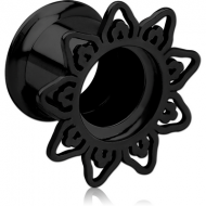BLACK PVD COATED STAINLESS STEEL DOUBLE FLARED INTERNALLY THREADED TUNNEL - FILIGREE