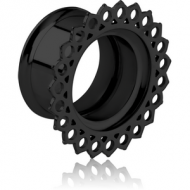 BLACK PVD COATED STAINLESS STEEL DOUBLE FLARED INTERNALLY THREADED TUNNEL PIERCING