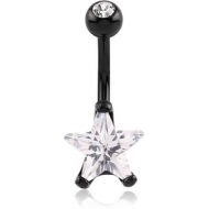 BLACK PVD COATED SURGICAL STEEL STAR 10MM CZ DOUBLE JEWLED NAVEL BANANA PIERCING