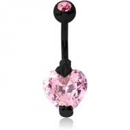 BLACK PVD COATED SURGICAL STEEL HEART 10MM CZ DOUBLE JEWELLED NAVEL BANANA PIERCING