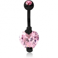 BLACK PVD COATED SURGICAL STEEL HEART 10MM CZ DOUBLE JEWELLED NAVEL BANANA