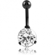 BLACK PVD COATED SURGICAL STEEL ROUND PRONG SET 10MM CZ JEWELLED NAVEL BANANA PIERCING