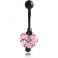 BLACK PVD COATED SURGICAL STEEL HEART PRONG SET 10MM CZ JEWELLED NAVEL BANANA PIERCING
