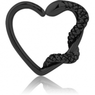 BLACK PVD COATED SURGICAL STEEL OPEN HEART SEAMLESS RING PIERCING