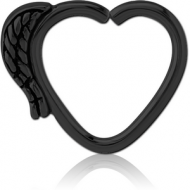 BLACK PVD COATED SURGICAL STEEL OPEN HEART SEAMLESS RING PIERCING