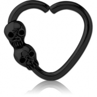 BLACK PVD COATED SURGICAL STEEL OPEN HEART SEAMLESS RING PIERCING