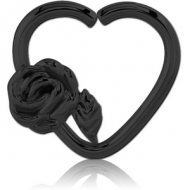 BLACK PVD COATED SURGICAL STEEL OPEN HEART SEAMLESS RING PIERCING