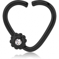 BLACK PVD COATED SURGICAL STEEL OPEN HEART SEAMLESS RING PIERCING