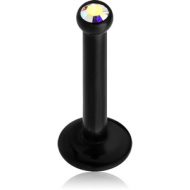 BLACK PVD COATED SURGICAL STEEL INTERNALLY THREADED SWAROVSKI CRYSTAL JEWELLED LABRET