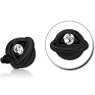 BLACK PVD COATED SURGICAL STEEL JEWELLED ATTACHMENT FOR 1.6MM INTERNALLY THREADED PINS - HALF OPEN EYE PIERCING