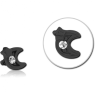 BLACK PVD COATED SURGICAL STEEL JEWELLED ATTACHMENT FOR 1.6MM INTERNALLY THREADED PINS - CRESCENT AND STAR PIERCING
