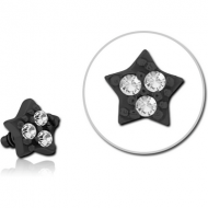 BLACK PVD COATED SURGICAL STEEL JEWELLED ATTACHMENT FOR 1.6MM INTERNALLY THREADED PINS - STAR PRONGS PIERCING