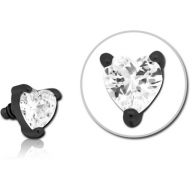 BLACK PVD COATED SURGICAL STEEL JEWELLED ATTACHMENT FOR 1.6MM INTERNALLY THREADED PINS - HEART PIERCING