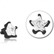 BLACK PVD COATED SURGICAL STEEL JEWELLED ATTACHMENT FOR 1.6MM INTERNALLY THREADED PINS - STAR PIERCING
