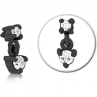 BLACK PVD COATED SURGICAL STEEL JEWELLED MICRO ATTACHMENT FOR 1.6MM INTERNALLY THREADED PINS PIERCING