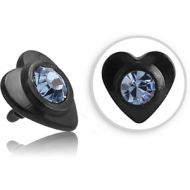 BLACK PVD COATED SURGICAL STEEL SWAROVSKI CRYSTAL JEWELLED HEART FOR 1.2MM INTERNALLY THREADED PINS