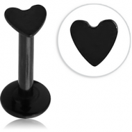 BLACK PVD COATED SURGICAL STEEL INTERNALLY THREADED MICRO LABRET WITH HEART PIERCING