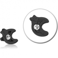 BLACK PVD COATED SURGICAL STEEL JEWELLED MICRO ATTACHMENT FOR 1.2MM INTERNALLY THREADED PINS - CRESCENT AND STAR PIERCING