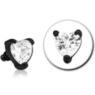BLACK PVD COATED SURGICAL STEEL JEWELLED MICRO ATTACHMENT FOR 1.2MM INTERNALLY THREADED PINS - HEART PIERCING