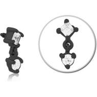 BLACK PVD COATED SURGICAL STEEL JEWELLED MICRO ATTACHMENT FOR 1.2MM INTERNALLY THREADED PINS PIERCING