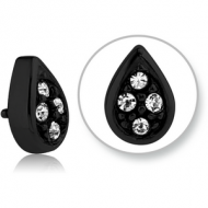 BLACK PVD COATED SURGICAL STEEL JEWELLED PEAR DROP FOR 1.2MM INTERNALLY THREADED PINS PIERCING