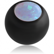 BLACK PVD COATED SURGICAL STEEL JEWELLED BALL WITH SYNTHETIC OPAL PIERCING