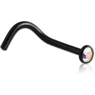 BLACK PVD COATED SURGICAL STEEL VALUE CRYSTAL JEWELLED CURVED NOSE STUD PIERCING