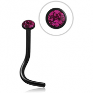 BLACK PVD COATED SURGICAL STEEL SWAROVSKI CRYSTAL JEWELLED CURVED NOSE STUD PIERCING