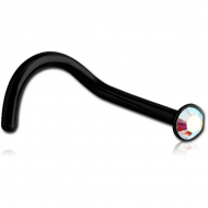 BLACK PVD COATED SURGICAL STEEL VALUE CRYSTAL JEWELLED NOSE STUD WITH GLUED STONE PIERCING
