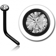 BLACK PVD COATED SURGICAL STEEL SWAROVSKI CRYSTAL JEWELLED 90 DEGREE NOSE STUD