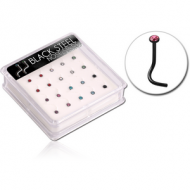 BOX OF 20 BLACK PVD COATED SURGICAL STEEL JEWELLED CURVED NOSE STUDS PIERCING