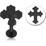 BLACK PVD COATED SURGICAL STEEL LABRET - CROSS PIERCING